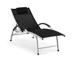 blumfeldt Sun Valley Transat - Bain de Soleil avec Oreiller, Chaise Longue Pliable, Cadre en Aluminium, Dossier réglable en 4 Positions, matériau: 70% PVC, 30% Polyester - Noir