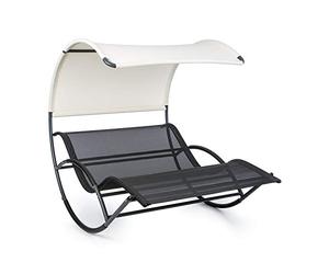 blumfeldt The Big Easy - Chaise Longue à Bascule, Ergonomique, Résistant aux intempéries, Toit imperméable, Protection UV, Acier, Usage intérieur et extérieur, Max. 350 kg - Noir