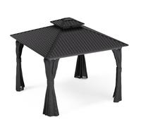 blumfeldt Tonnelle 3x3m, Tonnelle de Jardin Extérieur avec Toit en Acier Galvanisé, Armature en Aluminium, Rideaux & Moustiquaire Inclus, Protection UV, Noir