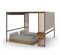 Pergola - Blumfeldt Valence - 3x3 m - Toit polyester UV50+ - Éclairage solaire LED - Entretoises en bois - Taupe