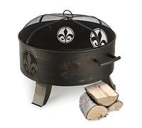 blumfeldt Versailles Heat Line - Braséro, 60 cm de diamètre, Motif Fleur de lys, Grille et tisonnier Inclus, Poignées pour faciliter Le Transport, Trois Pieds Support Robustes, Acier, Noir