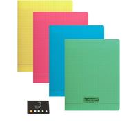 Blumie Lot de 4 Cahiers 24 x 32 cm 140 Pages Couverture Polypro Grands Carreaux Seyes + 1 Index Adhésif