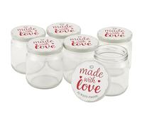 Blumixx Lot de 6 bocaux de conservation en verre avec couvercle à visser « Made with Love » - Gris - Capacité : 210 ml - Idéal pour la récolte, la conservation et le rangement élégant