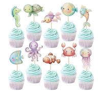 Blumomon 20 Stück Clown Fisch Oktopus Seepferdchen Krabbe Ozean Thema Kuchen Dekoration Ozean Tier Kuchen Topper