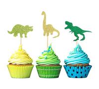 Blumomon 24Pcs Dinosaure Cupcake Topper Or Vert Paillettes Cupcake Picks Décoration De Gâteau Pour Bébé Douche Mariage Anniversaire Événement Fourniture De Fête