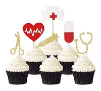 Blumomon 24Pcs Nurse Cupcake Décorations Brillants Nurse Cake Décorations Nurse Diplômés Thème Anniversaire Douche De Bébé Fête Gâteau Décorations