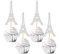 Blumomon 24pcs Tour Eiffel Décoration du Gâteau Couleur Argent La Tour Parisienne Décoration du Gâteau Fiançailles Fête Douche Bébé Anniversaire Fête De Mariage Décoration De Gâteau