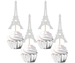 Blumomon 24pcs Tour Eiffel Décoration du Gâteau Couleur Argent La Tour Parisienne Décoration du Gâteau Fiançailles Fête Douche Bébé Anniversaire Fête De Mariage Décoration De Gâteau