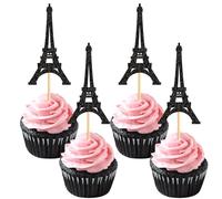 Blumomon 24pcs Tour Eiffel Décoration du Gâteau Noir Flash La Tour Parisienne Décoration du Gâteau Fiançailles Fête Douche Bébé Anniversaire Fête De Mariage Décoration De Gâteau
