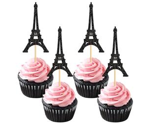 Blumomon 24pcs Tour Eiffel Décoration du Gâteau Noir Flash La Tour Parisienne Décoration du Gâteau Fiançailles Fête Douche Bébé Anniversaire Fête De Mariage Décoration De Gâteau