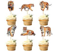 Blumomon 30Pcs Tiger Motif Décoration De Cupcake Joyeux Anniversaire Décoration De Gâteau Pour Les Enfants Jungle Sauvage Animaux Thème Fête Douche De Bébé d’Anniversaire Fournitures