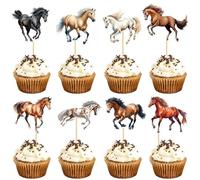 Blumomon 32Pcs Cheval Cupcake Decoration Jungle Wildlife Cake Decoration Animal Cake Decoration Bébé Douche Enfants Articles De Fête d'Anniversaire Sélectionnés