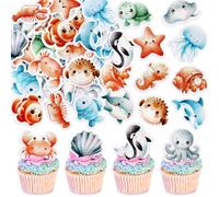 Blumomon 48pcs Animaux De l’Océan Cupcake Toppers Sous La Mer Poulpe Hippocampe Tortue De Mer Décorations De Gâteau Pour Sous La Mer Thème Bébé Douche Fournitures De Fête d’Anniversaire