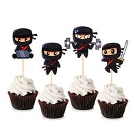 Blumomon Lot de 24 décorations de cupcakes Ninja Warrior pour enfants sur le thème du ninja - Décorations de fête d'anniversaire pour fête prénatale