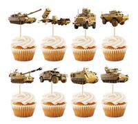 Blumomon Lot de 24 décorations de gâteau militaires - Véhicules blindés - Véhicules de fusée - Cupcake Toppers Picks Armée Force Festival Fête Fête Décoration de gâteau