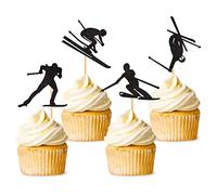 Blumomon Lot de 28 décorations de gâteaux en carton non toxique pour cupcakes, desserts, anniversaire, fête prénatale, thème ski, thème sport