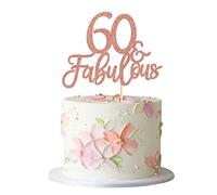 Blumomon Lot de 3 décorations de gâteau 60 & Fabulous Or rose Paillettes Cheers to Happy 60th Birthday - Décorations de gâteau pour 60e anniversaire de mariage, fête d'anniversaire