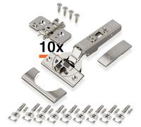 Blumotion Lot de 10 charnières droites à 110° pour meuble, avec ressort, vis, butée d'angle + clip Blumotion, plaque de montage en croix excentrique, acier, vis, distance 0 mm