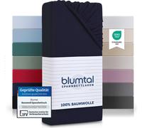 Blumtal Basics Drap housse pour topper 90x190 cm Jersey - Drap de lit 90x190 cm 100% coton - Drap housse 90x190 cm - Drap de lit pour topper 90x190 - Bleu foncé - Bleu