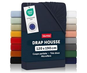 Blumtal Basics Lot de 1 Drap Housse 120x190 Bonnet 30 cm - Drap Housse 120 x 190 Microfibre De Haute Qualité - Doux, Résistant, Anti Plis - Certifié Oeko-Tex - Dark Ocean Blue - Bleu