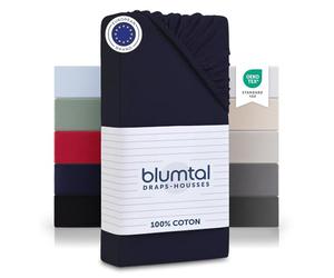 Blumtal Basics Lot de 2 Jersey Drap Housse 80 x 160-180 Coton - Certifié Oeko-Tex - 100% Coton 135gsm - Hauteur De Matelas Jusqu'à 25 cm - Doux - Dark Ocean Blue - Bleu