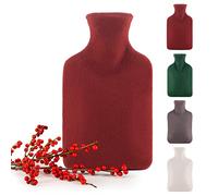 Blumtal Bouillotte Eau Chaude Douce 1,5L en Caoutchouc avec Housse Amovible Polaire - Bouillotte Règles Douloureuses, Rouge foncé