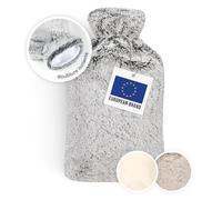 Blumtal Bouillotte Eau Chaude Premium avec Poche et Housse en Peluche Douce - Caoutchouc Naturel, Bouillotte pour Règles Douloureuses - Housse Douce, Gris