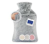 Blumtal Bouillotte Eau Chaude Premium avec Poche et Housse en Peluche Douce - Caoutchouc Naturel, Bouillotte pour Règles Douloureuses - Gris