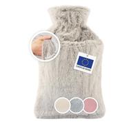 Blumtal Bouillotte Eau Chaude Premium avec Poche et Housse en Peluche Douce - Caoutchouc Naturel, Bouillotte pour Règles Douloureuses - Marron