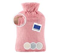Blumtal Bouillotte Eau Chaude Premium avec Poche et Housse en Peluche Douce - Caoutchouc Naturel, Bouillotte pour Règles Douloureuses - Rose