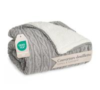 Blumtal couverture douillette 220x240 cm avec aspect tricot torsadé - couverture polaire avec intérieur sherpa doux gris/blanc