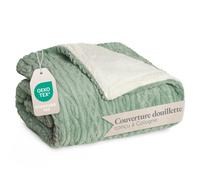 Blumtal Couverture Chaude 220x240 cm avec Motif torsadé - Couverture Polaire certifiée Oeko-TEX + intérieur Sherpa Doux - couvertures et Plaids - Plaid Doux - couvertures, Plaids et boutis Vert-Ivory