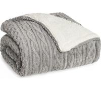 Blumtal Couverture douillette 130x150 cm avec aspect tricot torsadé - couverture polaire avec intérieur sherpa doux Gris/Blanc