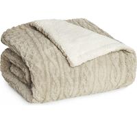 Blumtal Couverture douillette 130x150 cm avec aspect tricot torsadé - couverture polaire avec intérieur sherpa doux vert et blanc