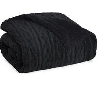 Blumtal couverture douillette 220x240 cm avec optique tricot torsadé - couverture polaire 220x240 cm avec intérieur sherpa vert+blanc