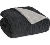 Blumtal couverture douillette 230x270 cm avec aspect tricot torsadé - couverture polaire avec intérieur sherpa doux Anthracite et gris