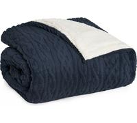 Blumtal couverture douillette 230x270 cm avec optique tricot torsadé - couverture polaire avec intérieur sherpa doux bleu foncé et blanc