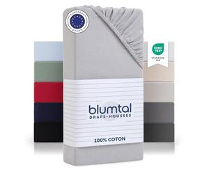 Blumtal Drap Housse 160 x 200 x30 cm Basique en Jersey - Lot de 1-160 x 200 x30 cm - Drap Housse 160 x 200 x30 en 100% Coton - certifié Oeko-Tex - Protege Matelas 160x200 x30 Coton - Gris Clair