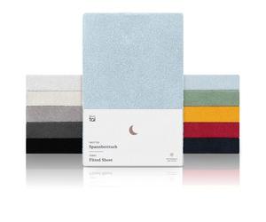Blumtal drap housse coton éponge 140-160 x 200 cm - lot de 1 - protège-matelas chaud & confortable certifié Oeko-Tex pour matelas avec hauteur jusqu'à 27 cm - drap housse 140x200 coton - en bleu clair