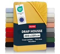 Blumtal Drap-housse en microfibre 200 x 220 cm - Certifié Oekotex - Drap de lit 200 x 220 cm - Drap housse 200 x 220 cm - Drap plat 200 x 220 cm - Housse de couette jaune - Moutarde épicée