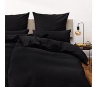 Blumtal Housse de Couette 155x200 + taie d'oreiller 40x70cm- Parure de lit 155x200 certifié Oeko-TEX - Noir