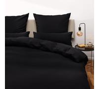 Blumtal Housse de Couette 200x200 + taie d'oreiller 40x80cm- Parure de lit 200x200 certifié Oeko-TEX -Noir