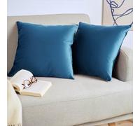Blumtal Housse de Coussin canape - Lot de 2 - Housse Coussin 40x40 - Housses de Coussins décoratifs Velours - Housse de Coussin 40x40 - Housses de Coussins canapé certifiées Oeko-Tex - Bleu foncé