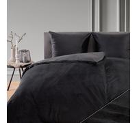 Blumtal literie 155x220 & 2x 80x80cm Cashmere-Touch peluche en noir