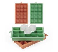 Blumtal Lot de 2 bac a glacon silicone 15 compartiments - Glacons moule sans BPA - Bac glacon silicone pour glacons 3,3 cm - 2 x Moule a glacon taille XL - Bac à glacon - Vert olive et Rouge minéral