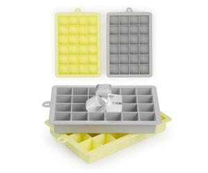 Blumtal Lot de 2 bac a glacon silicone 24 compartiments - Glacons moule sans BPA - Bac glacon silicone pour glacons 2,6 cm - 2 x Moule a glacon taille M - Bac a glacons - Gris Ultime et Jaune clair