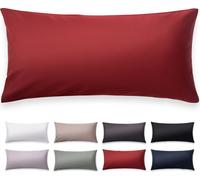 Blumtal Lot de 2 Premium Mako Satin Coton Taie d'oreiller 80x80 cm - Taie d'oreiller ultra-douce 80x80, avec aspect brillant noble et fermetures éclair de même couleur, housse de coussin, Aurora Red -