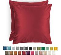 Blumtal Lot de 2 taies d'oreiller 45x45 cm velours - noble taie d'oreiller en velours, housse de coussin douce Velvet, Wine Red - Rouge