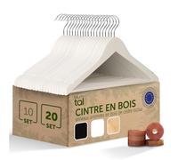 Blumtal - Lot De 20 Cintres Bois Blanc - Cintre Bois Antidérapant - Ceintres Adulte Avec Crochet Pivotant 360° En Chrome - Avec 2 Encoches - Avec Barre De Suspension Antidérapante, Blanc