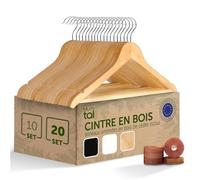 Blumtal - Lot de 20 Cintres Bois Naturel - Cintre Bois Antidérapant - Ceintres Adulte avec Crochet Pivotant 360° en Chrome - avec 2 Encoches - avec Barre De Suspension Antidérapante, Naturel